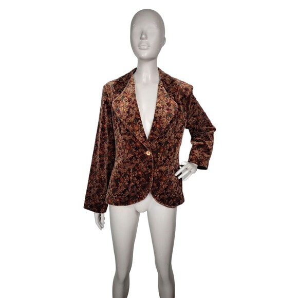 Vintage 60s Edith Flagg California Velvet Fall Floral Single-Button Blazer M-XL - Picture 5 of 8